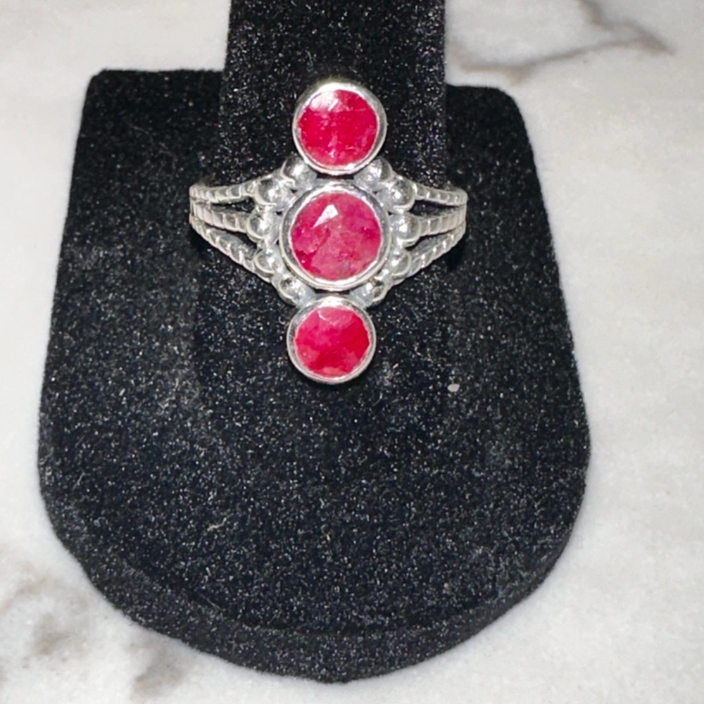 Elegant Silver and triple Ruby Ring